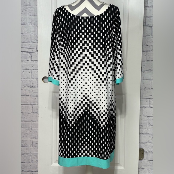 Camryn ✨ Dress Barn Signature ✨ Black White Teal ✨Plus Size Dress ✨ 18W - Picture 3 of 5